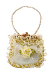 Luxury handbag decorated by lace and bead isolated