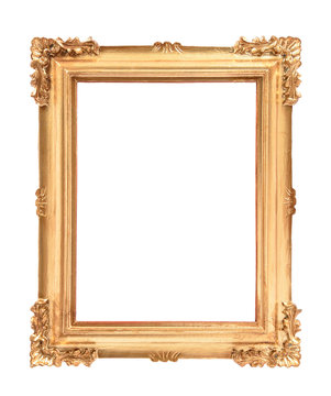 Empty golden vintage frame isolated