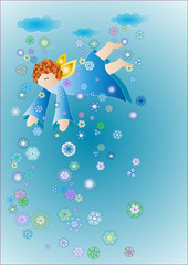 angioletto con pioggia di fiori