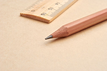 Close-up pencil and ruler