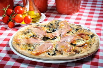 Pizza with ham and other additives