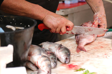 Seafood at  Rialto  fish market in Venice Italy