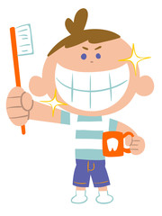 歯磨きする少年