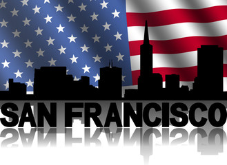 San Francisco skyline text American flag illustration