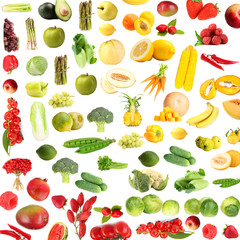 Collection of fruits and vegetables isolated on white