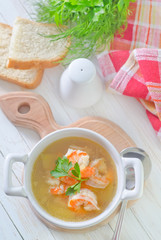 fresh soup with chicken and shrimps