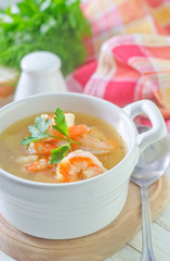 fresh soup with chicken and shrimps
