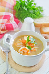 fresh soup with chicken and shrimps