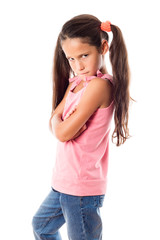 Offended girl in pink dress