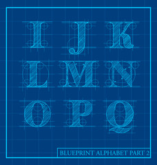 Blueprint style letter set alphabet