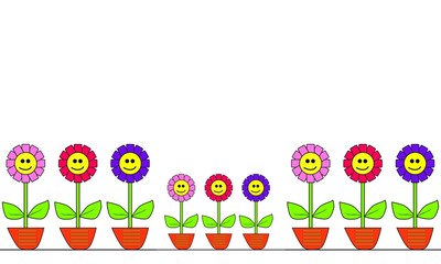 Flores de colores en macetas