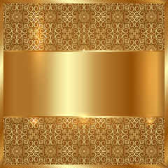 Vector gold metal plate with ethnic ornament background