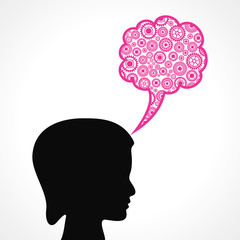 Group of gears make a speech bubble with female face