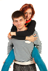 Couple piggy back ride