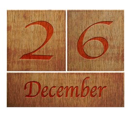 Wooden calendar December 26.