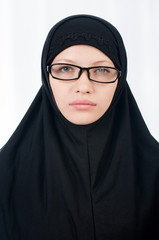 Naklejka premium Woman with muslim burqa isolated on white