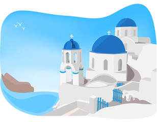 Santorini church illustration - obrazy, fototapety, plakaty
