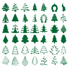 christmas trees sketch set vector  illustration