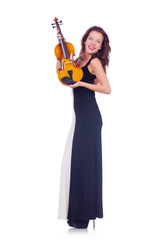 Young girl with violin on white