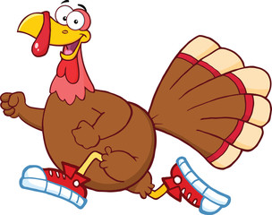 Happy Turkey Bird Cartoon Character Jogging