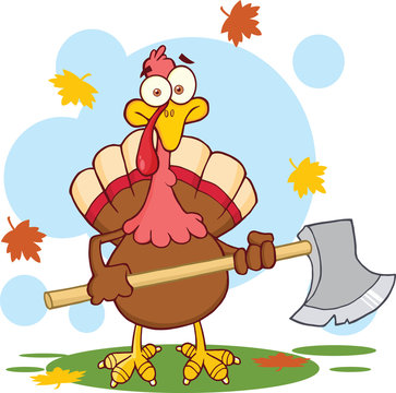 Turkey With Ax Cartoon Character