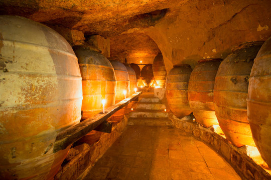 Antique winery in Spain with clay amphora pots