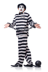 Funny man with facemask mask with shackles on white