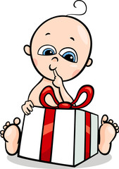 baby boy with gift cartoon illustration