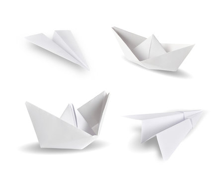 Paper airplanes and paper ship isolated on white