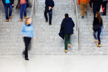 Businesspeople Walking Up Stairs, Motion Blur