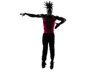 african man exercising fitness zumba dancing silhouette