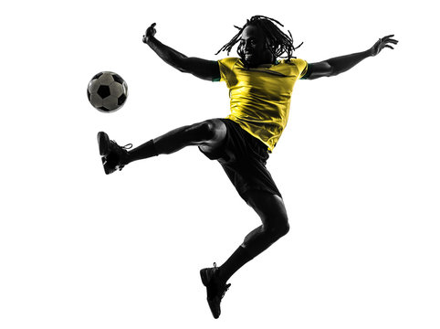 one black brazilian soccer football player man silhouette