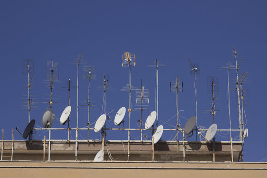 Satellite antennas on the roof