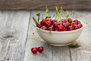 Fresh sour cherry in a bowl