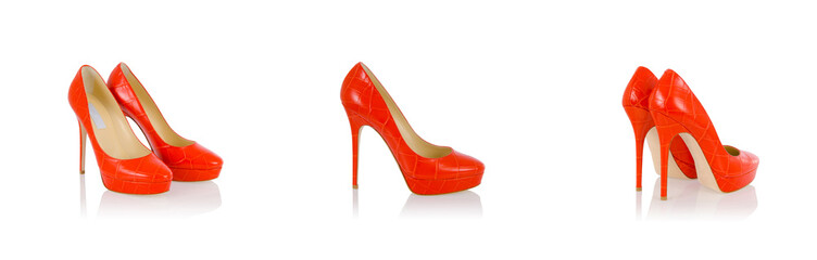 Composite photo of woman shoes isolated on white