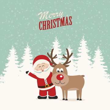 santa claus and reindeer snowy winter background