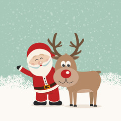 Fototapeta na wymiar santa claus and reindeer snowy background