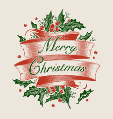 Vintage engraving christmas art. Greeting card.