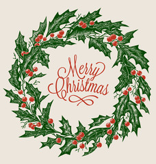 Vintage engraving christmas art. Greeting card.