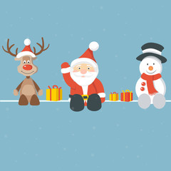 Christmas Background blue Santa Rudolph Snowman