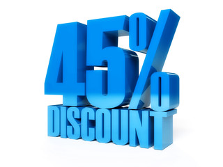 45 percent discount. Blue shiny text. Concept 3D illustration.