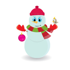 Vector snowman isolated on white. merry christmas background