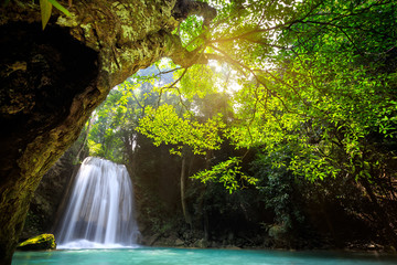 Deep forest Waterfall in Kanchanaburi, Thailand