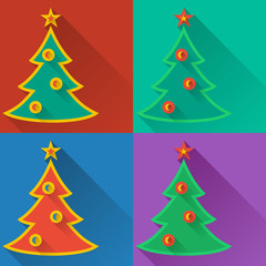 flat style christmas trees set