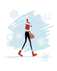 Girl in winter coat for your design