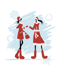 Fototapeta na wymiar Girls in winter coat for your design