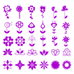 Flower Icons Set - Isolated On Gray Background