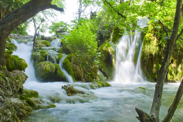 Naklejka na ściany i meble Waterfall on Plitvice lakes - national park of Croatia