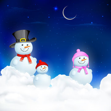 Snowman Family in Christmas Night