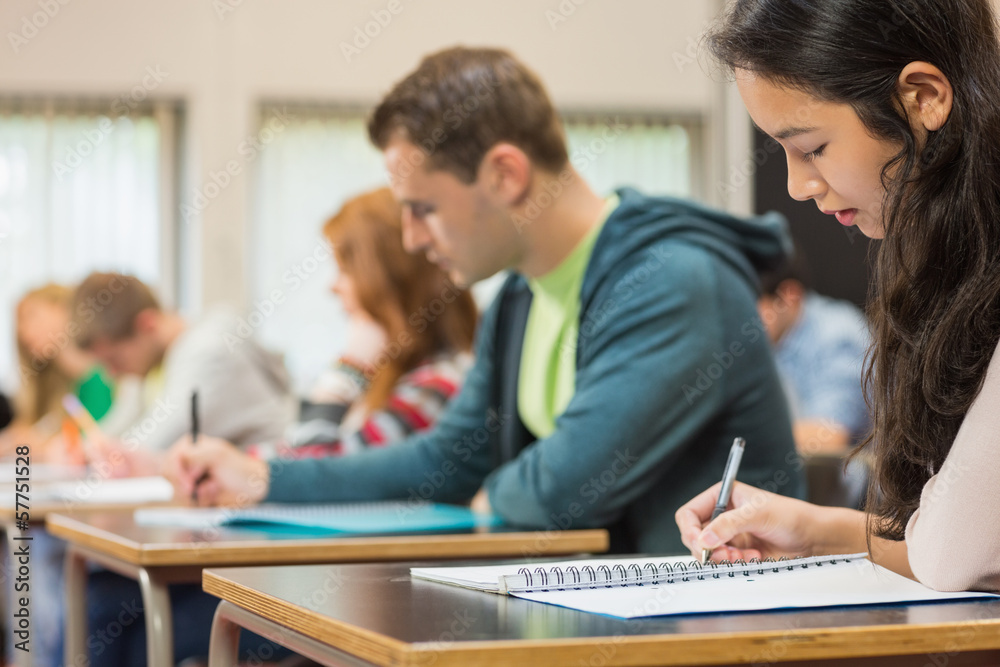 Poster group of students writing notes in classroom